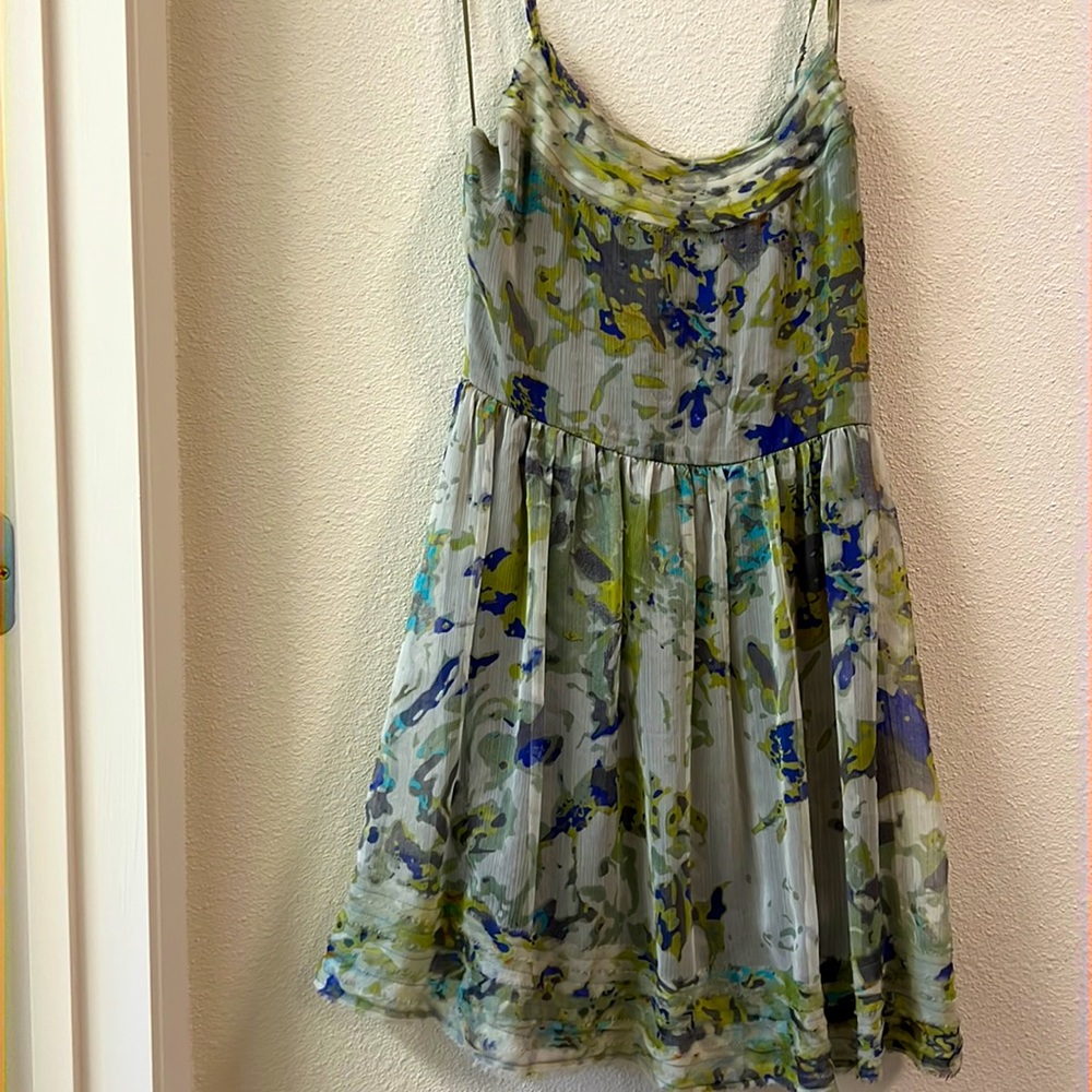 Beautiful summer dress. Green, gray and purple.